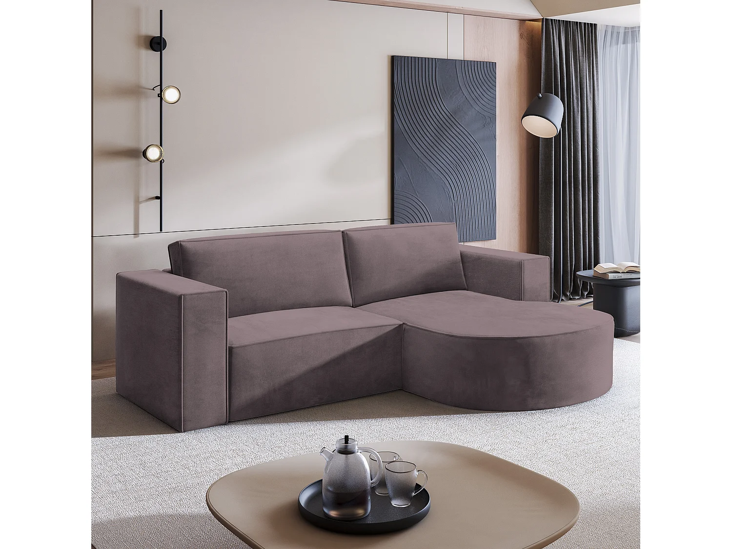 Canapé d'angle SORELA Parme en velours avec fonction de couchage