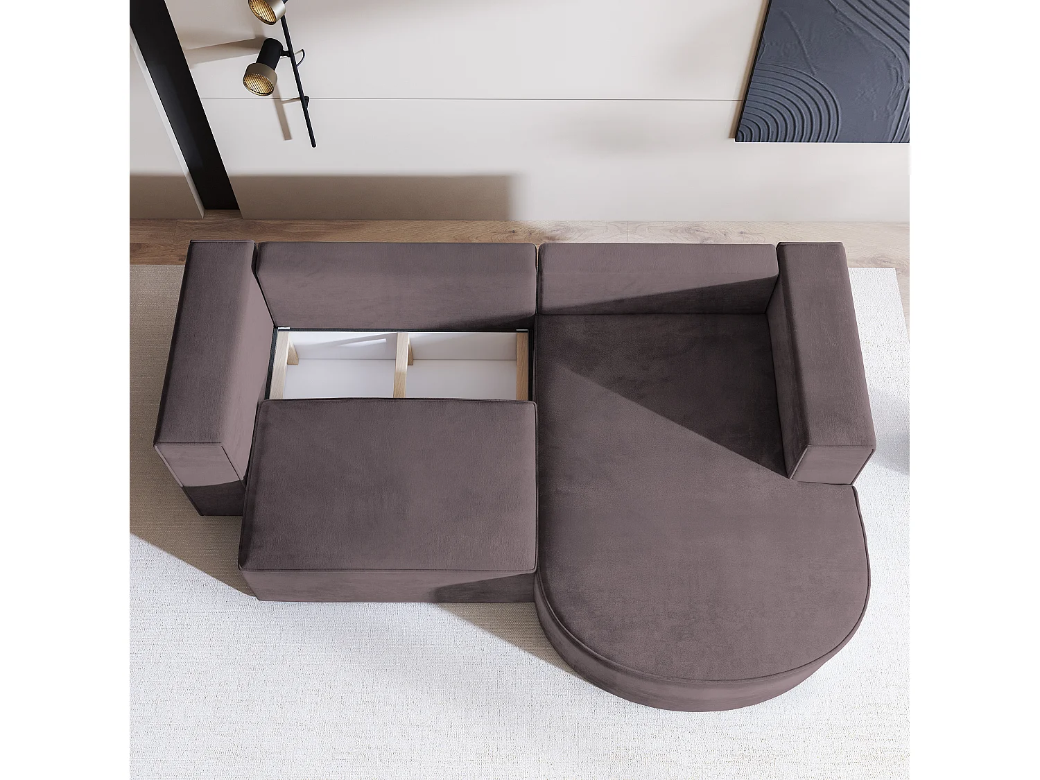 Canapé d'angle SORELA Parme en velours avec fonction de couchage