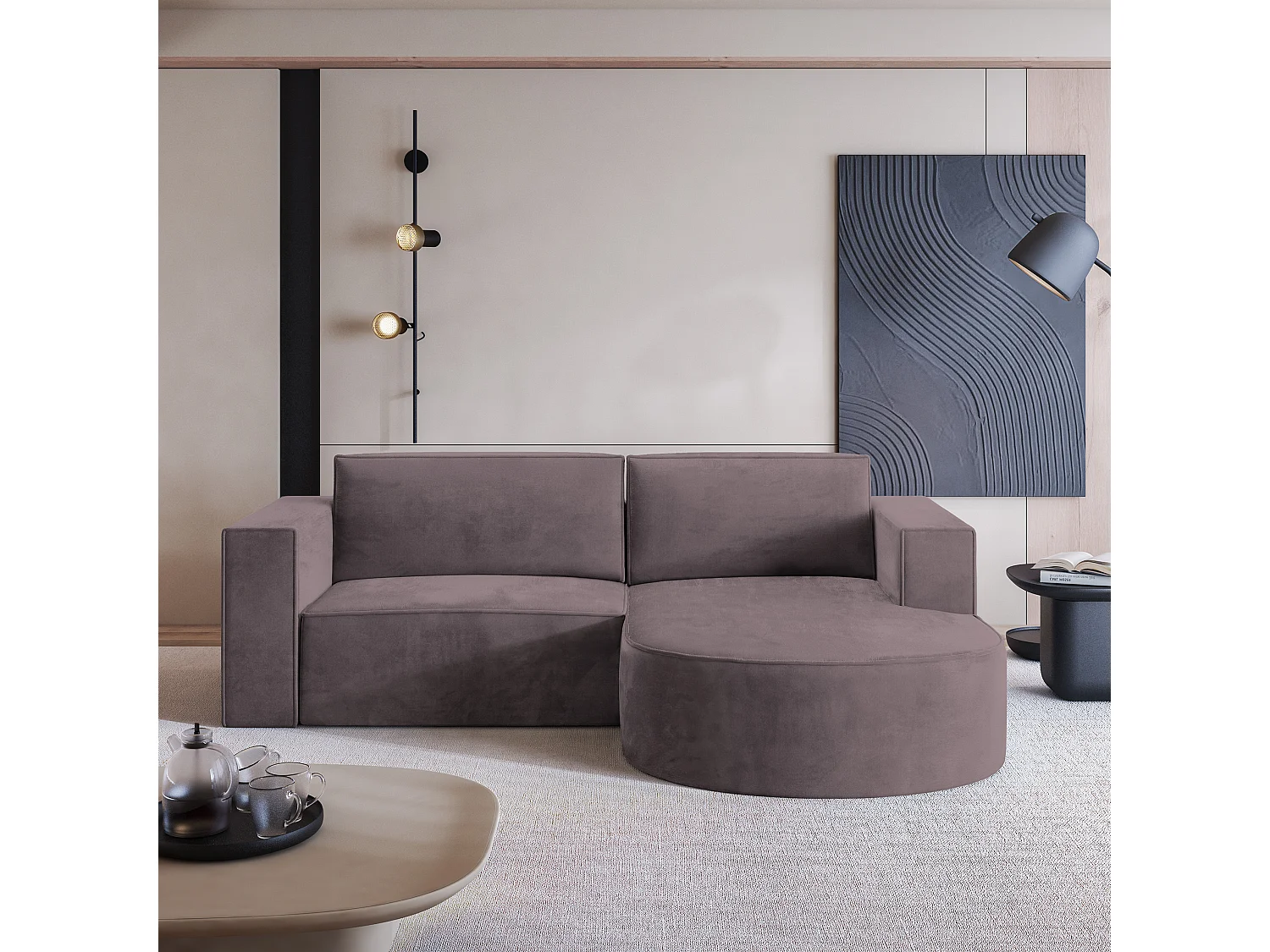 Canapé d'angle SORELA Parme en velours avec fonction de couchage