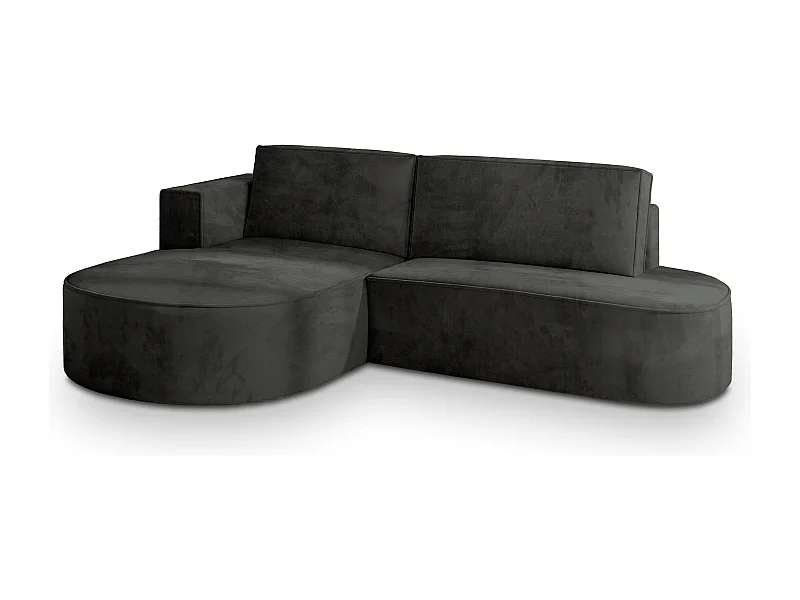 Canapé d'angle CORTIO Noir en velours avec fonction de couchage
