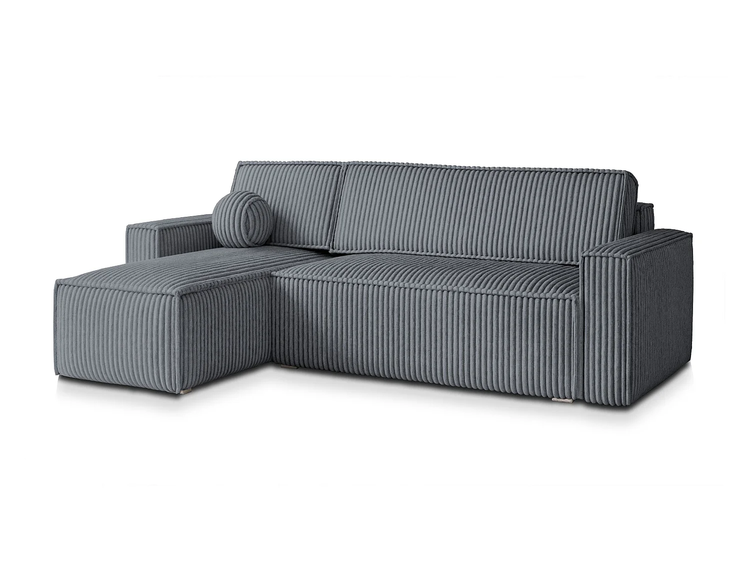 Canapé d'angle RAVELO Gris en velours côtelé avec fonction de couchage