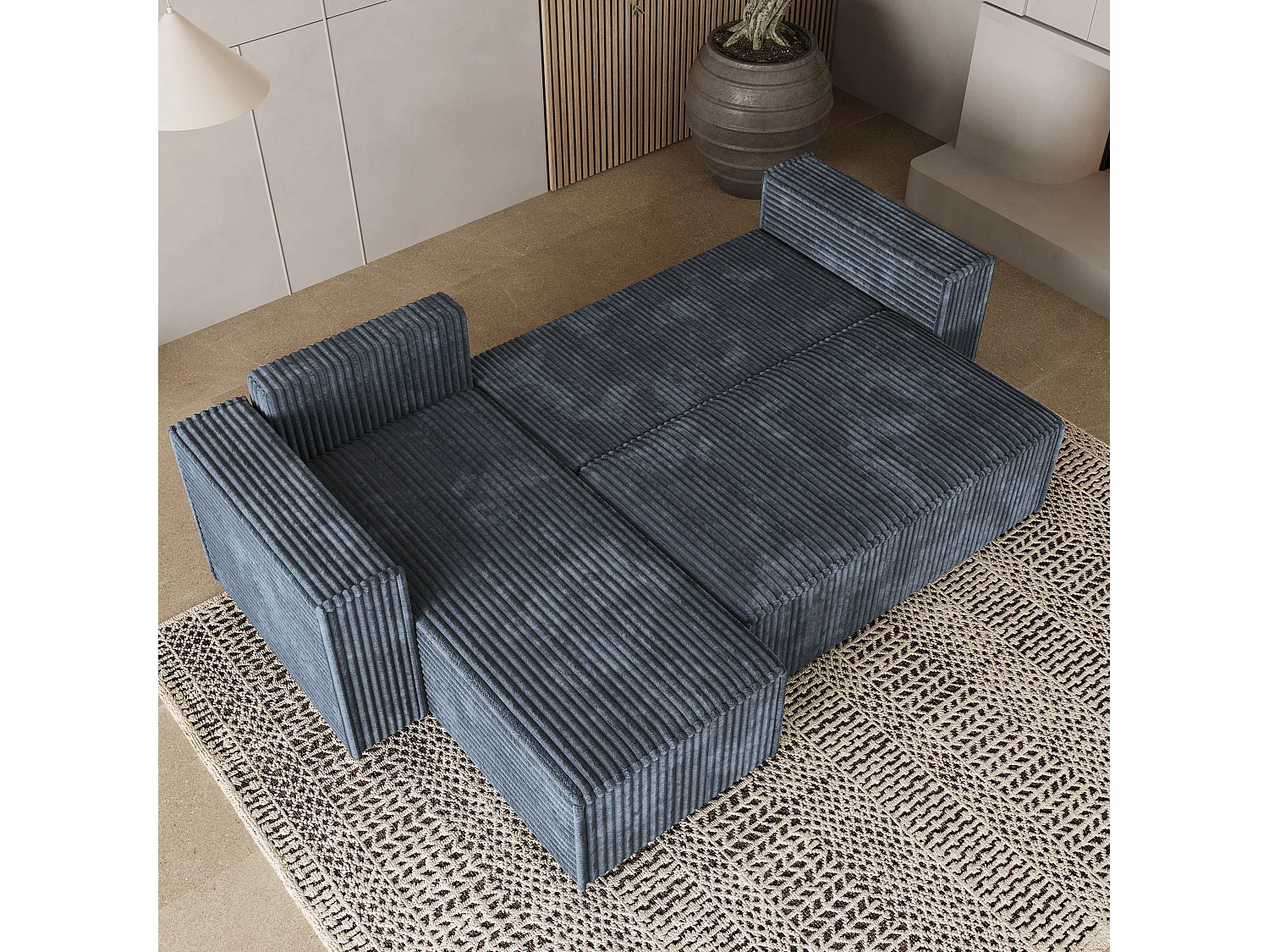 Hoekbank RAVELO van fluweel met slaapfunctie Grau