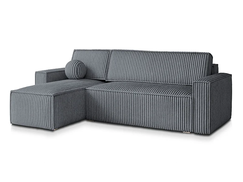 Canapé d'angle RAVELO Gris en velours côtelé avec fonction de couchage