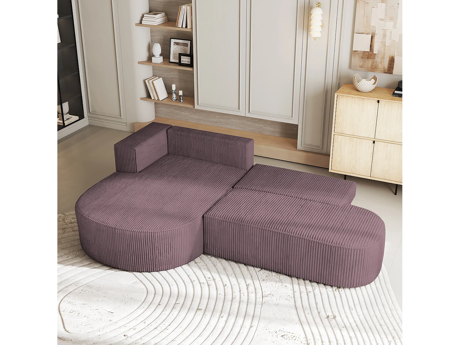 Canapé d'angle CORTIO Parme en velours côtelé avec fonction de couchage