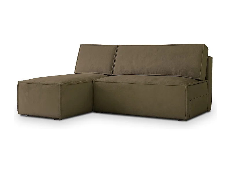 Canapé d'angle BRISO Beige en velours avec fonction de couchage