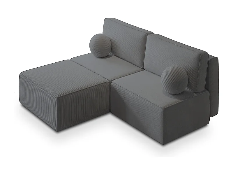 Canapé d'angle VARNA Gris en velours côtelé avec fonction de couchage