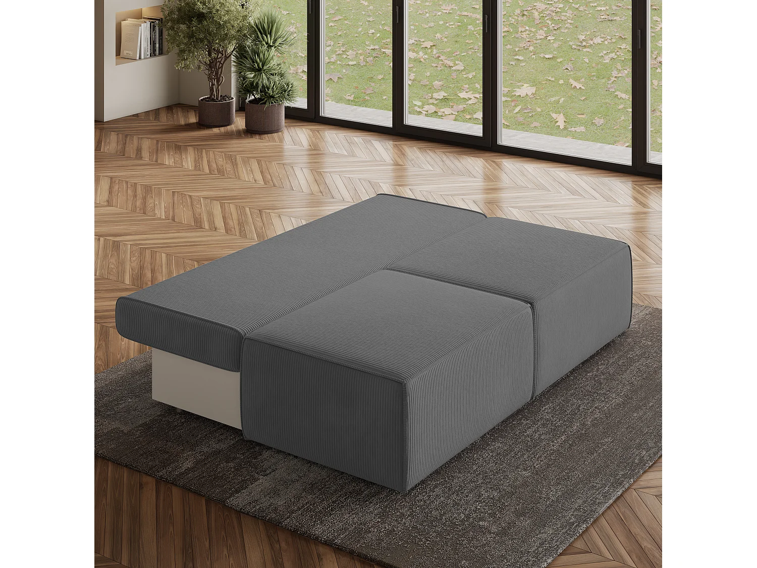 Canapé d'angle VARNA Gris en velours côtelé avec fonction de couchage