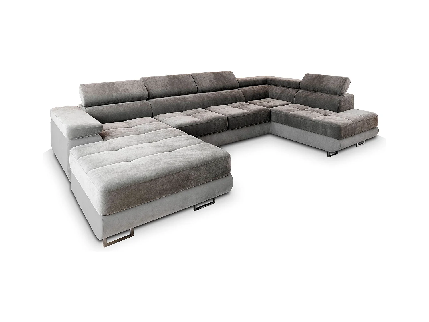 Canapé d'angle CASONE Gris en velours avec fonction de couchage