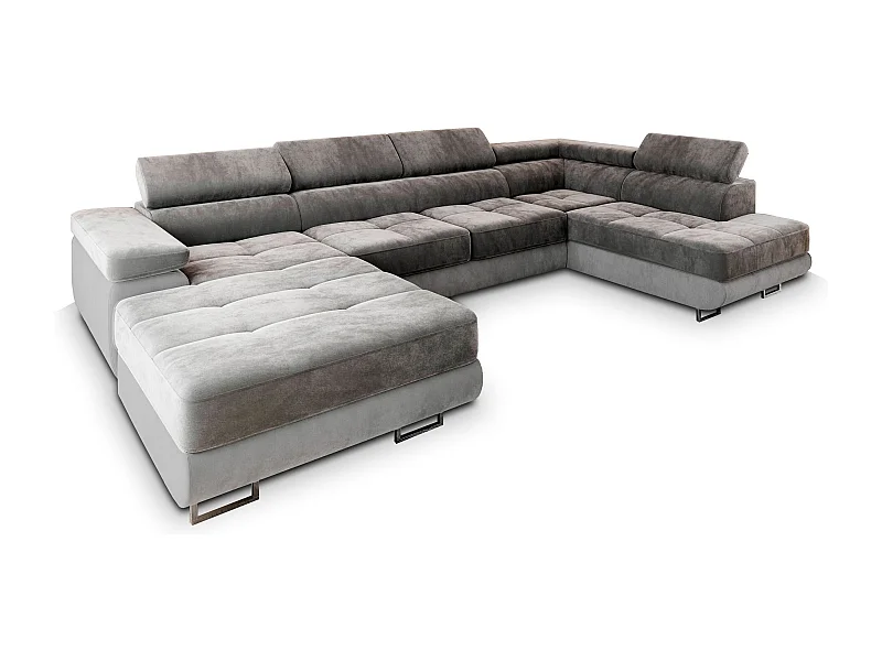 Canapé d'angle CASONE Gris en velours avec fonction de couchage