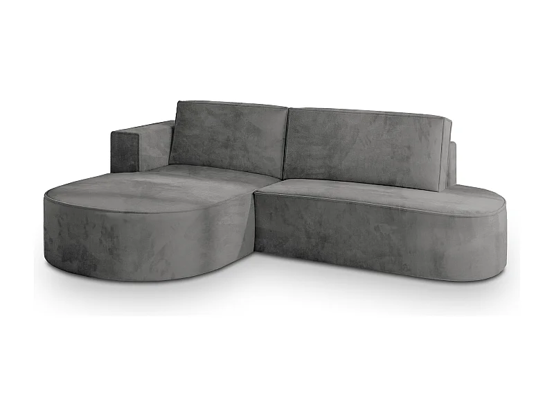 Canapé d'angle CORTIO Gris en velours avec fonction de couchage