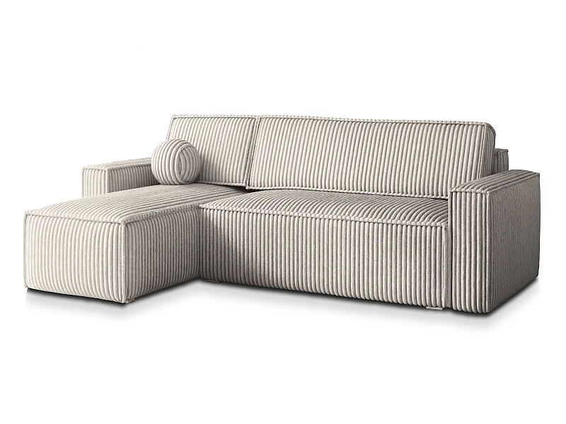 Canapé d'angle RAVELO Gris clair en velours côtelé avec fonction de couchage