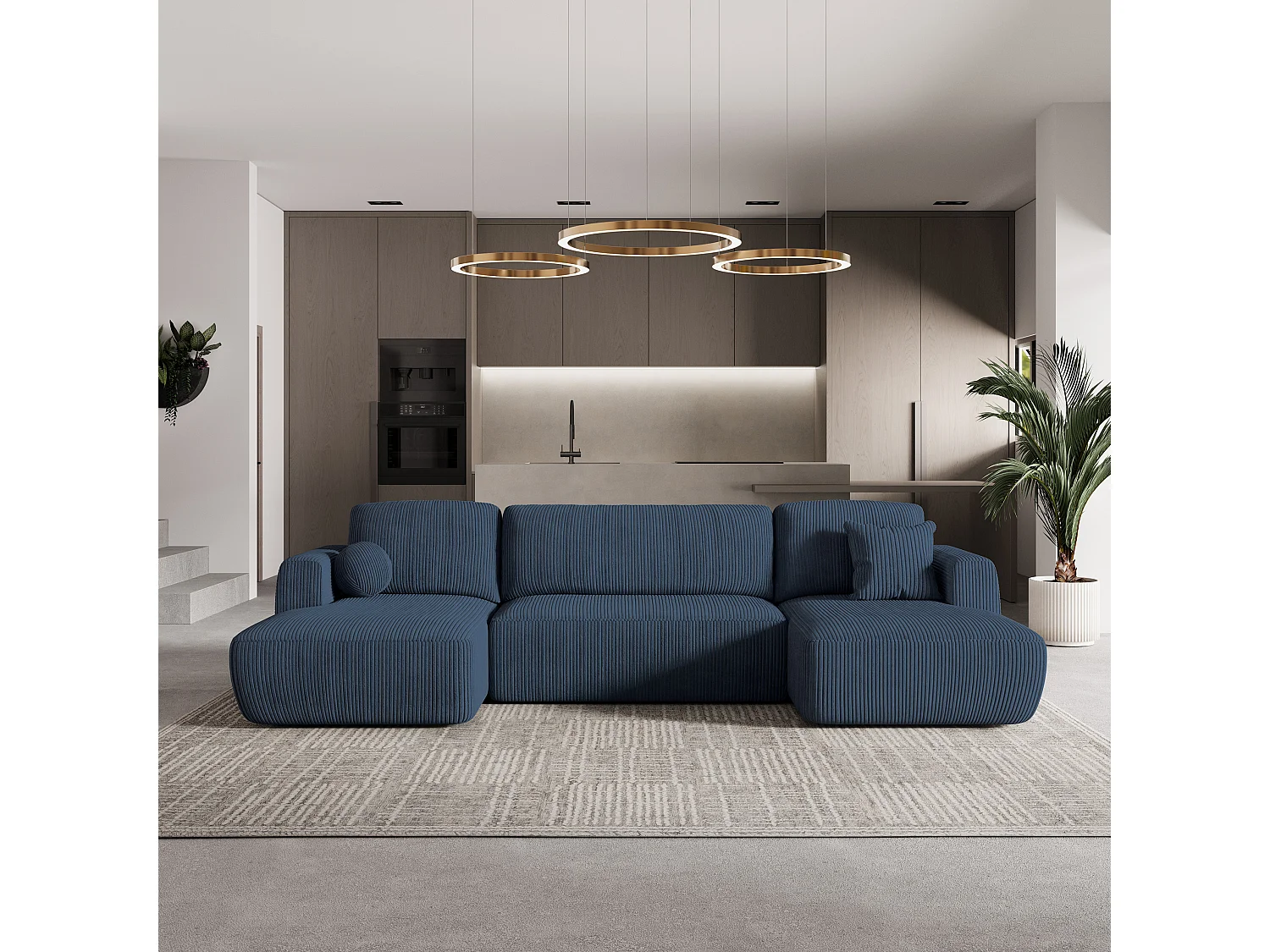 Canapé d'angle SENTUM Bleu en velours côtelé avec fonction de couchage