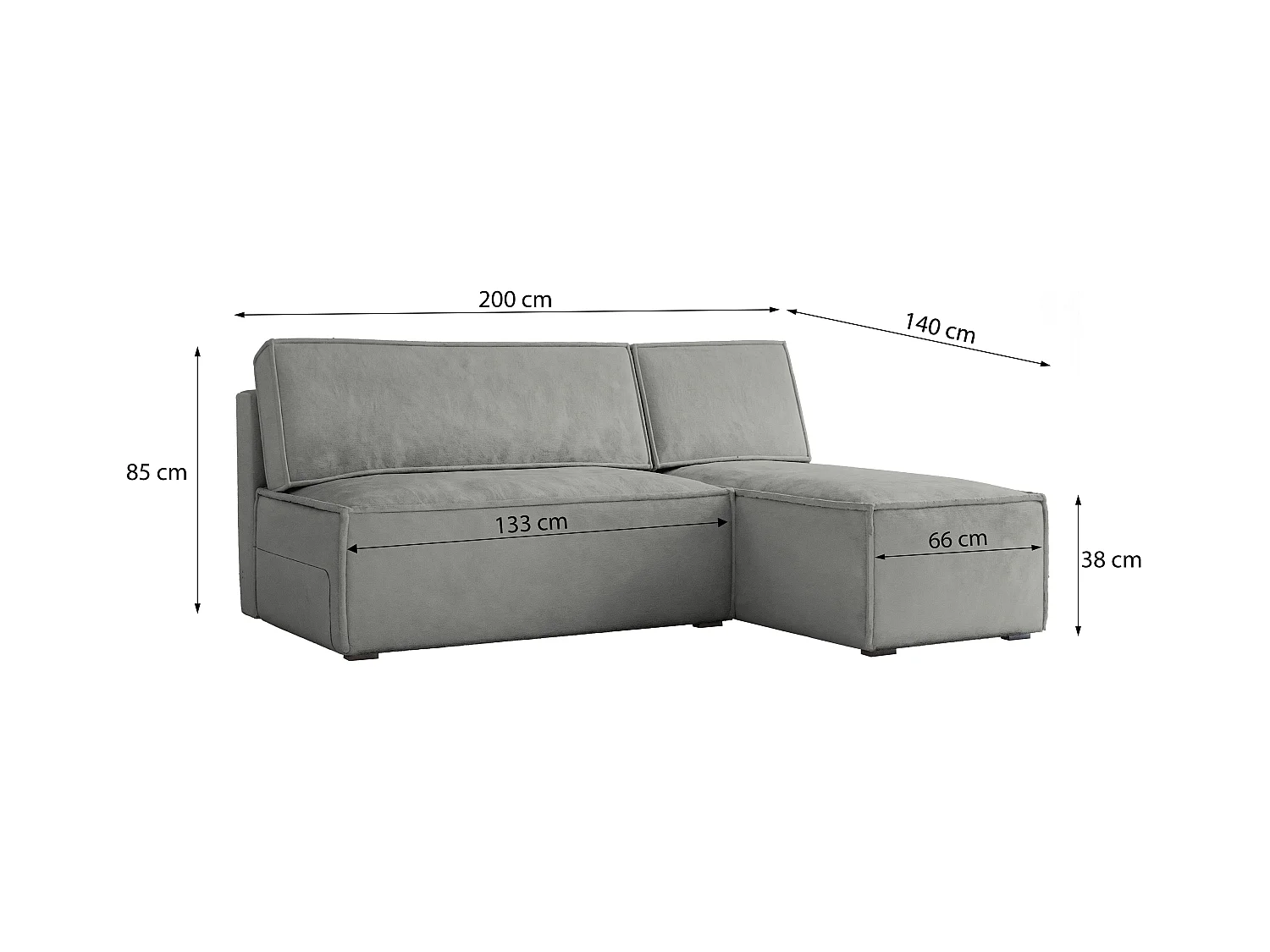 Canapé d'angle BRISO Crème en velours avec fonction de couchage