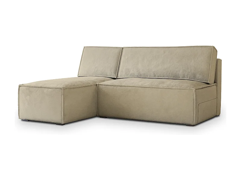 Canapé d'angle BRISO Crème en velours avec fonction de couchage