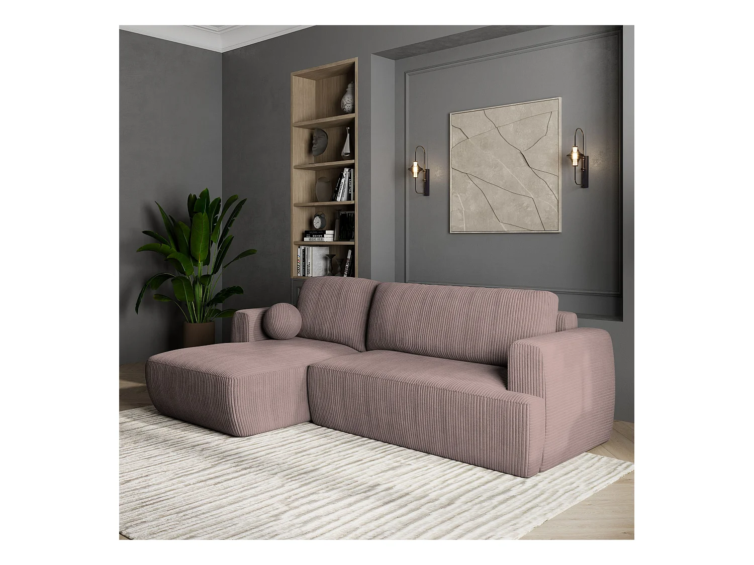 Canapé d'angle SENTI Parme en velours côtelé avec fonction de couchage