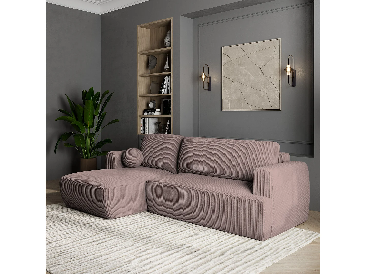 Canapé d'angle SENTI Parme en velours côtelé avec fonction de couchage