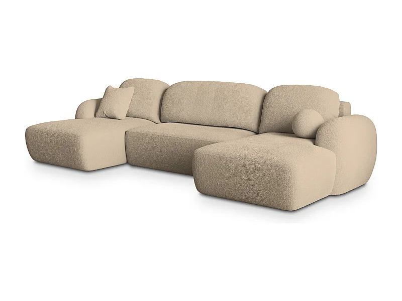 Canapé d'angle SAVONA Crème en bouclé avec fonction de couchage