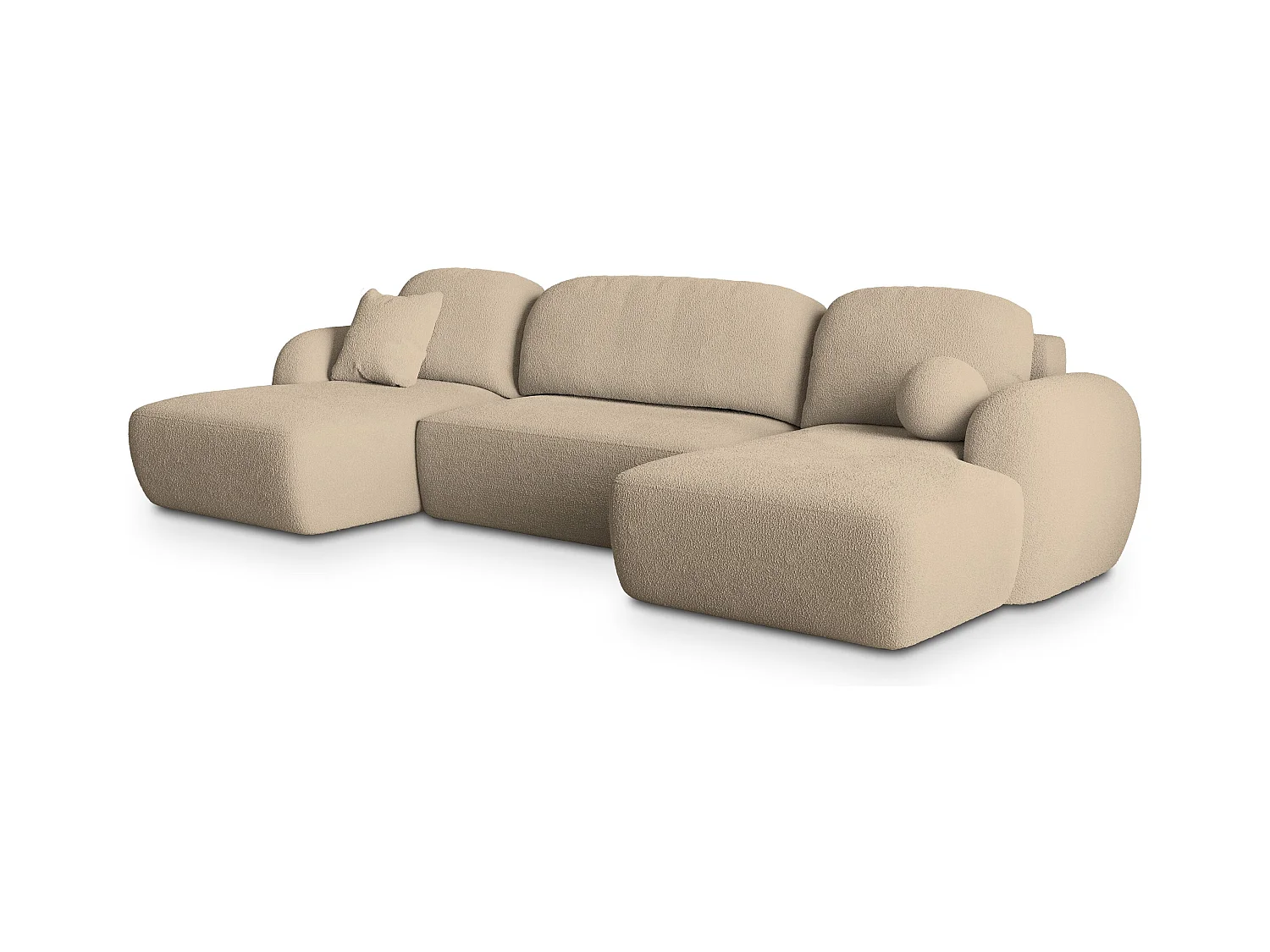 Canapé d'angle SAVONA Crème en bouclé avec fonction de couchage