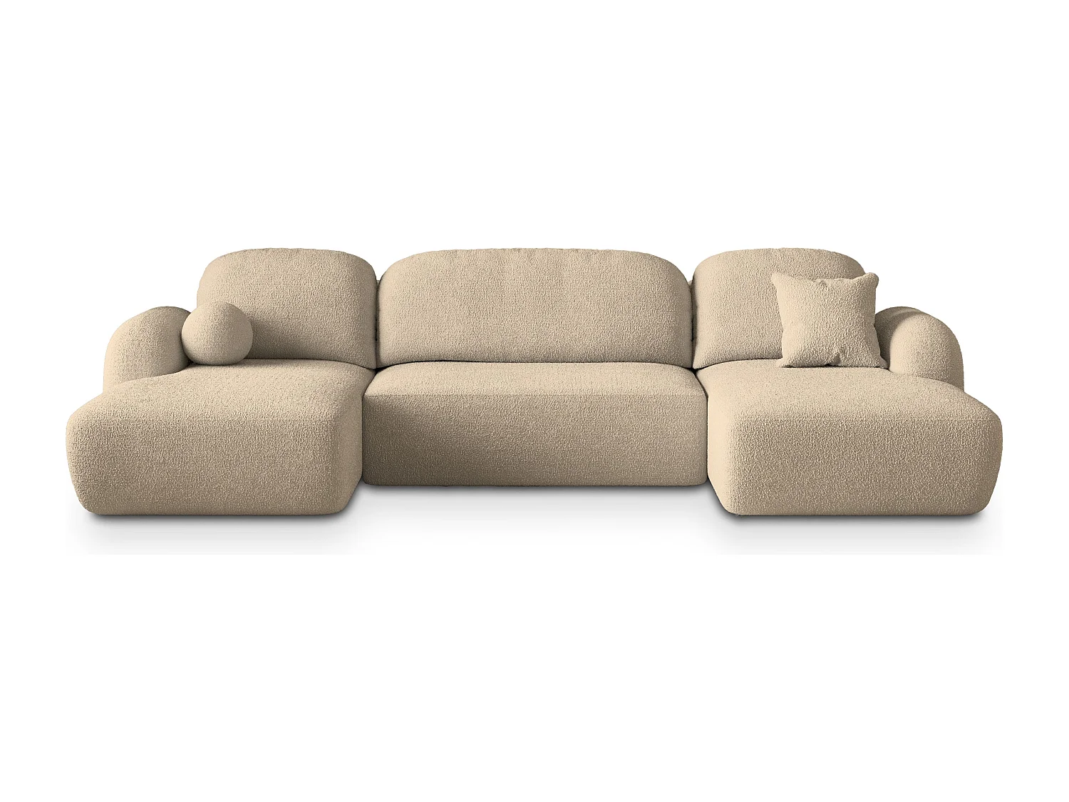 Canapé d'angle SAVONA Crème en bouclé avec fonction de couchage