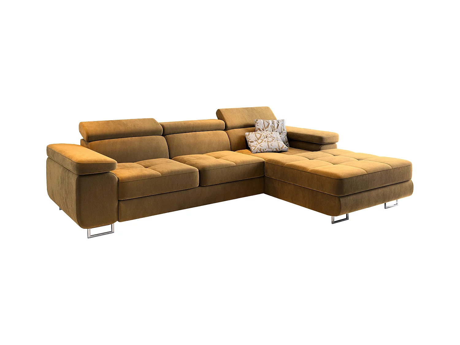 Canapé d'angle ELMA Jaune en velours avec fonction de couchage