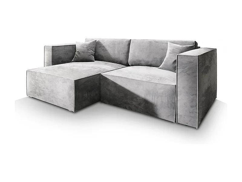 Canapé d'angle NERIO Gris clair en velours avec fonction de couchage