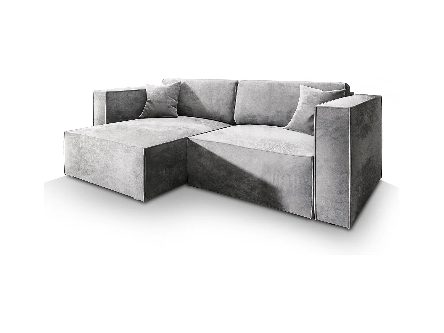 Canapé d'angle NERIO Gris clair en velours avec fonction de couchage