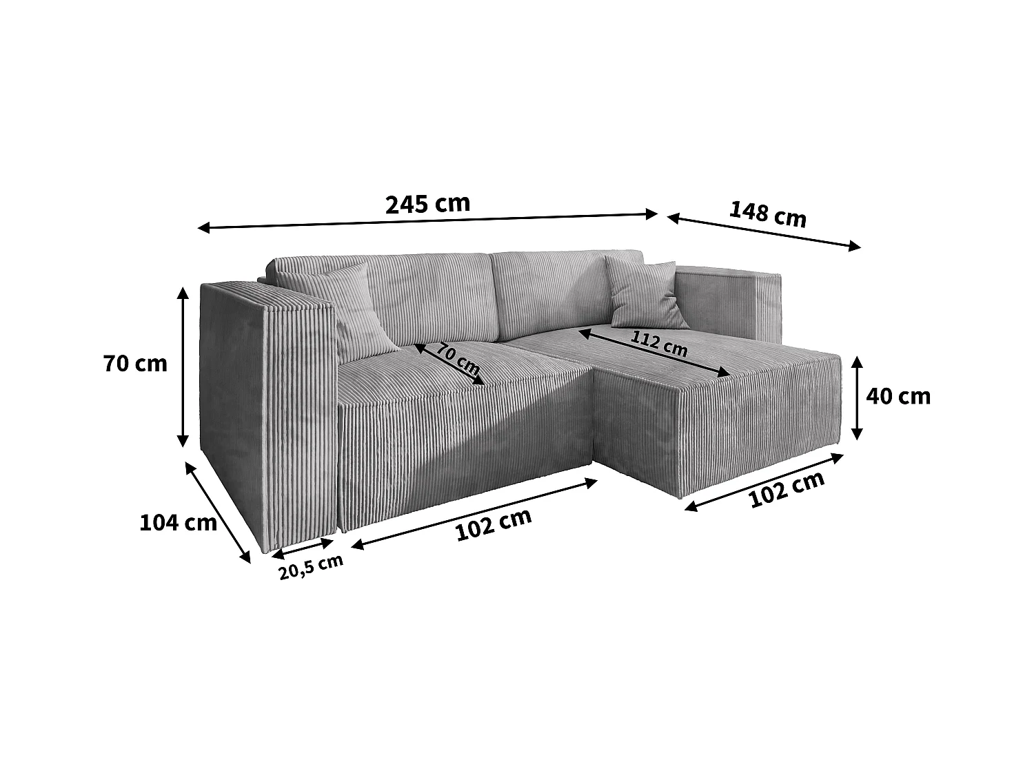 Canapé d'angle NERIO Gris clair en velours avec fonction de couchage