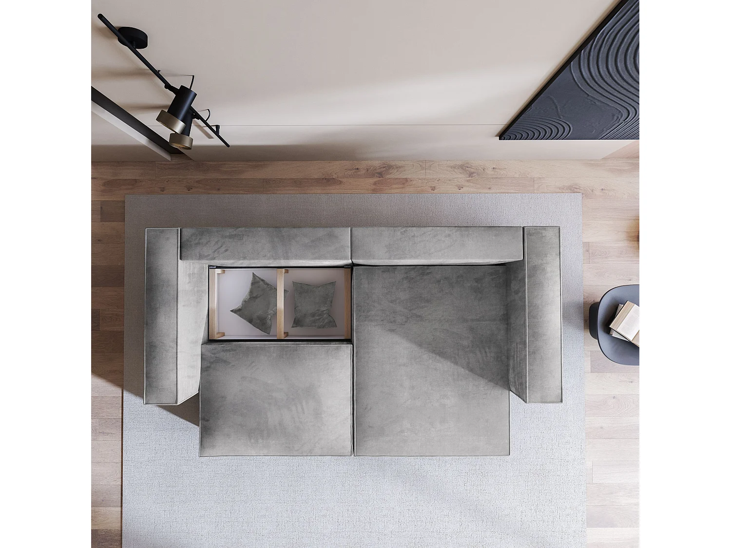 Canapé d'angle NERIO Gris clair en velours avec fonction de couchage