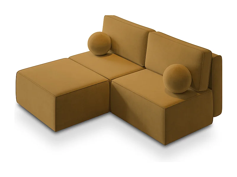 Canapé d'angle VARNA Jaune en velours avec fonction de couchage