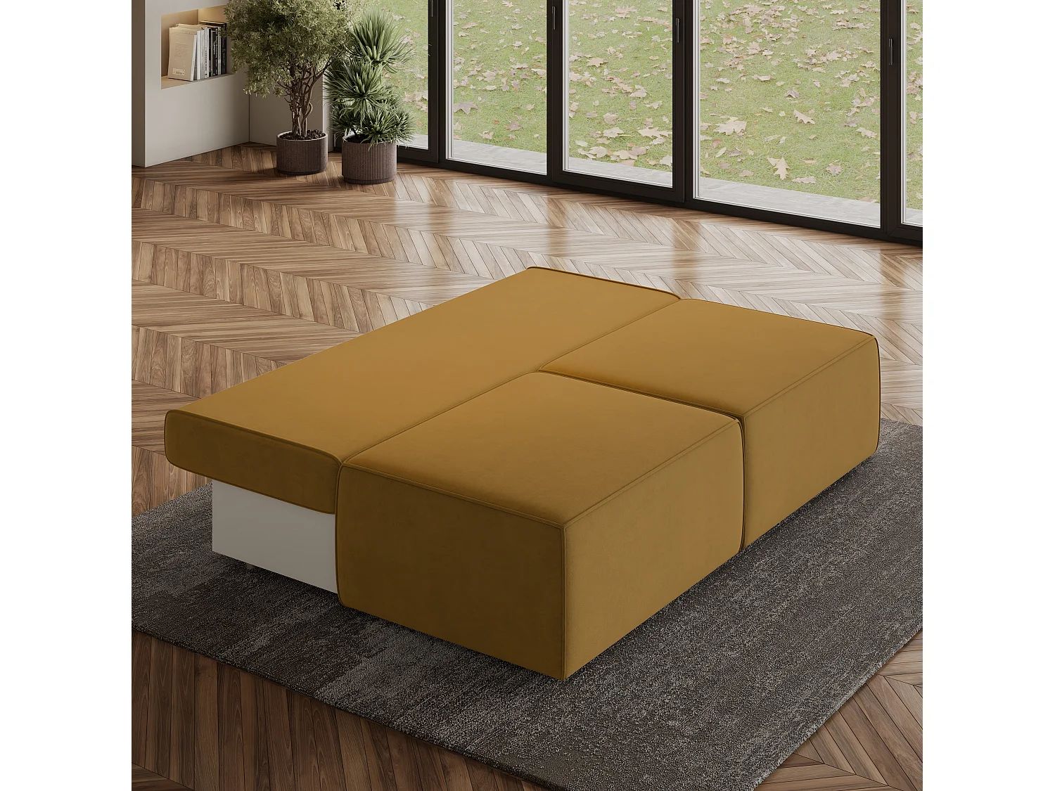Canapé d'angle VARNA Jaune en velours avec fonction de couchage