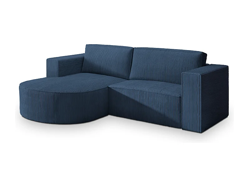 Canapé d'angle SORELA Bleu en velours côtelé avec fonction de couchage