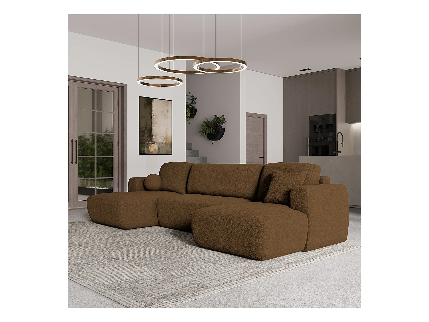 Canapé d'angle SENTUM Marron en bouclé avec fonction de couchage