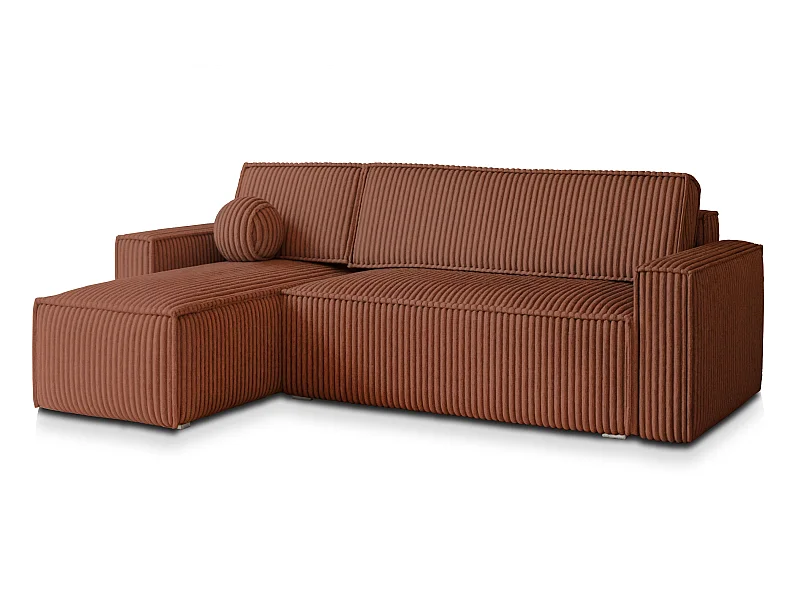 Canapé d'angle RAVELO Marron en velours côtelé avec fonction de couchage