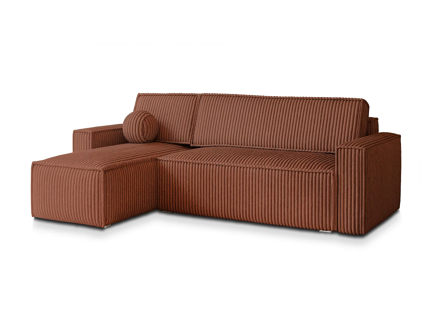 Canapé d'angle RAVELO Marron en velours côtelé avec fonction de couchage