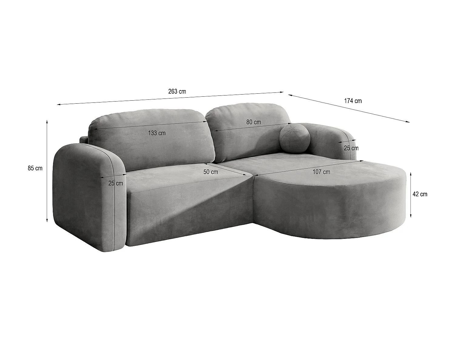 Canapé d'angle AMILIA Parme en velours avec fonction de couchage