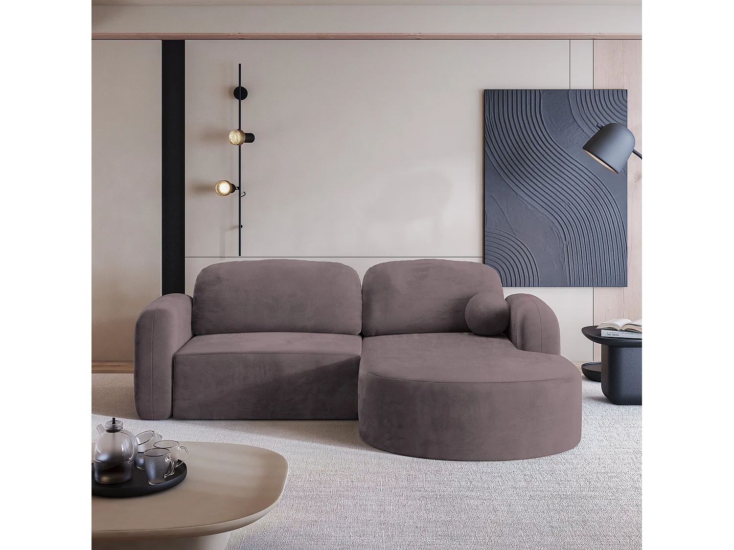 Canapé d'angle AMILIA Parme en velours avec fonction de couchage