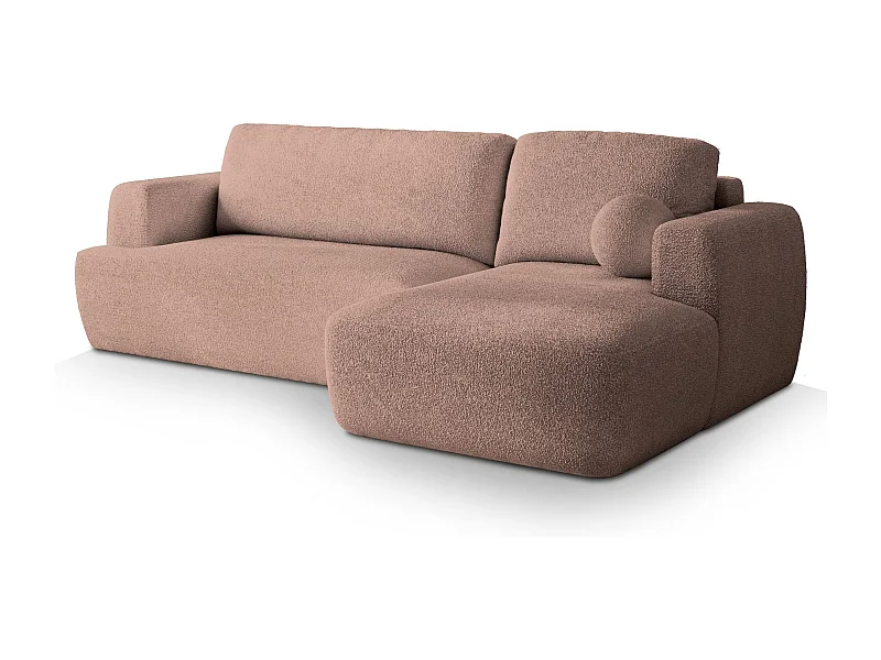 Canapé d'angle SENTI Rose poudré en bouclé avec fonction de couchage