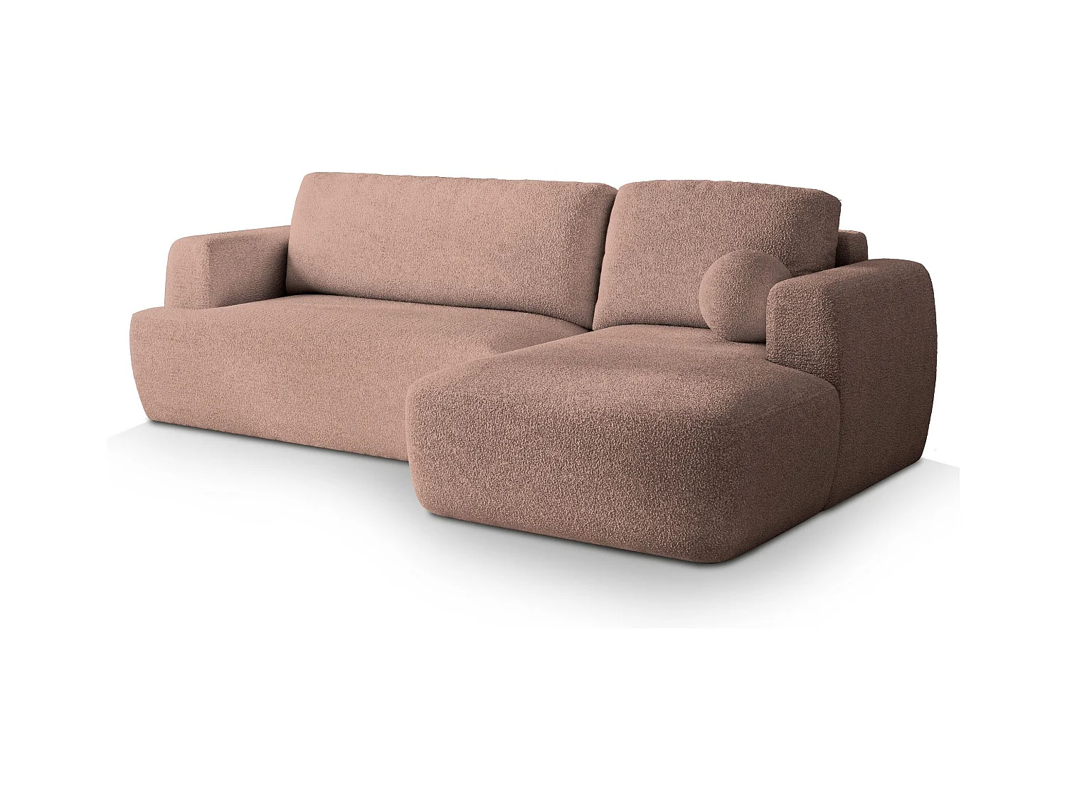 Canapé d'angle SENTI Rose poudré en bouclé avec fonction de couchage