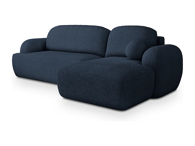 Canapé d'angle MODENZA Bleu en bouclé avec fonction de couchage