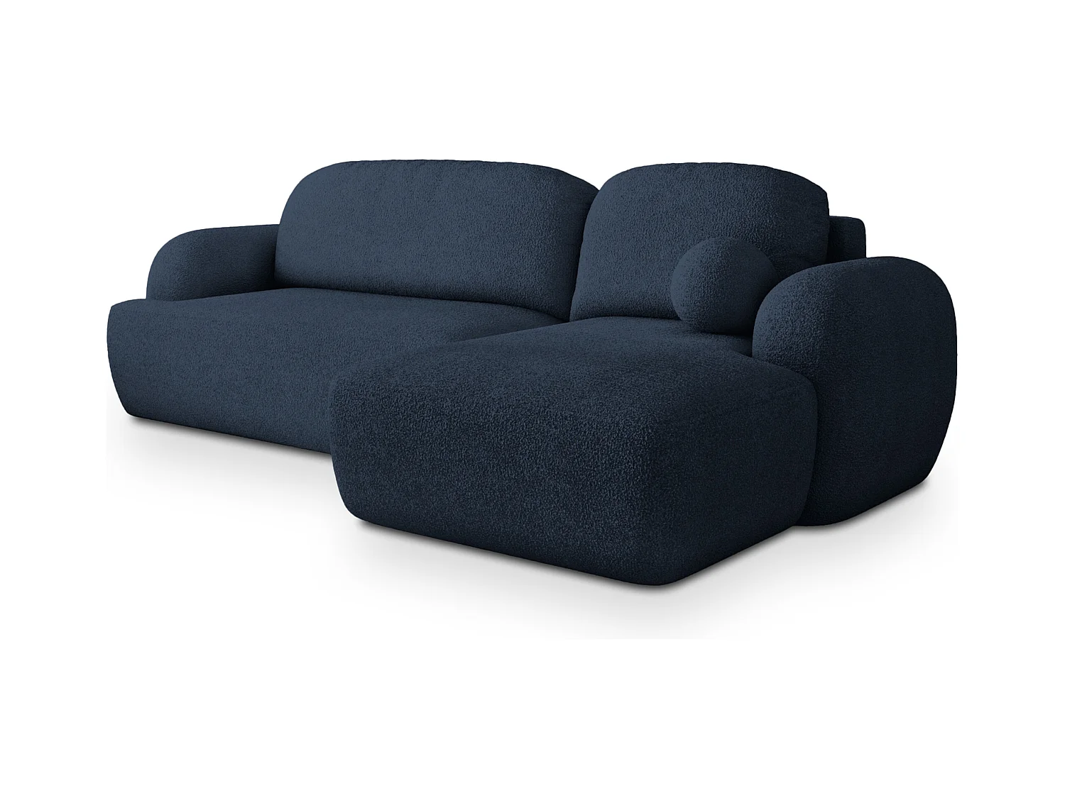 Canapé d'angle MODENZA Bleu en bouclé avec fonction de couchage