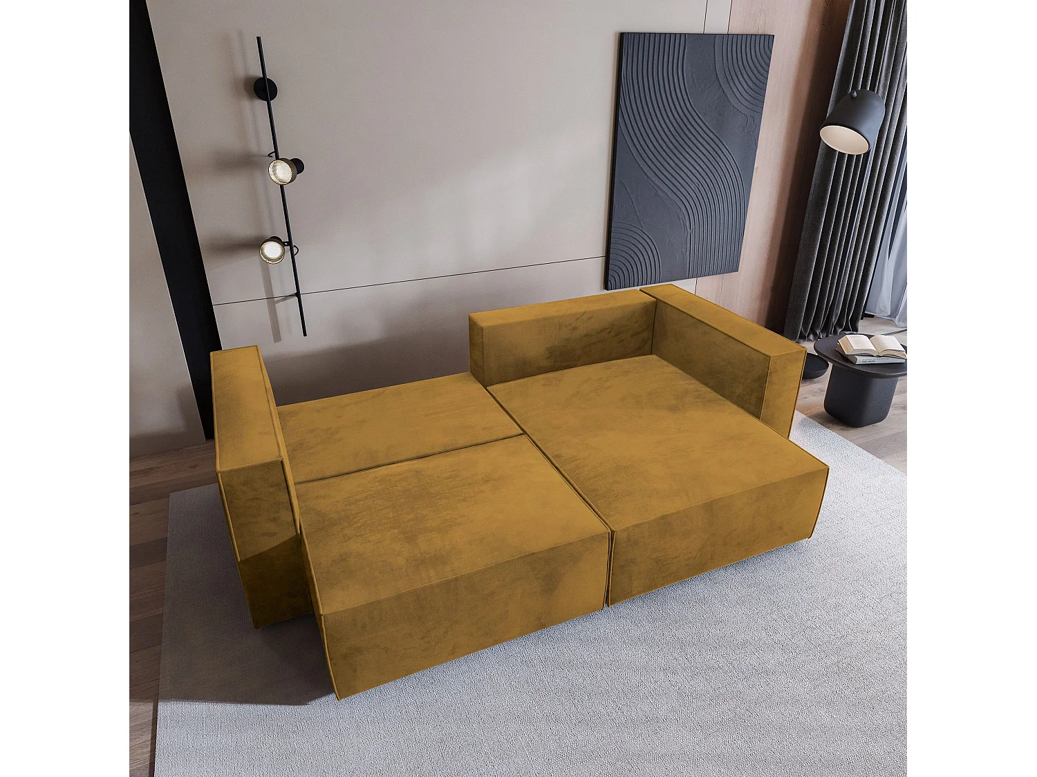 Canapé d'angle NERIO Jaune en velours avec fonction de couchage