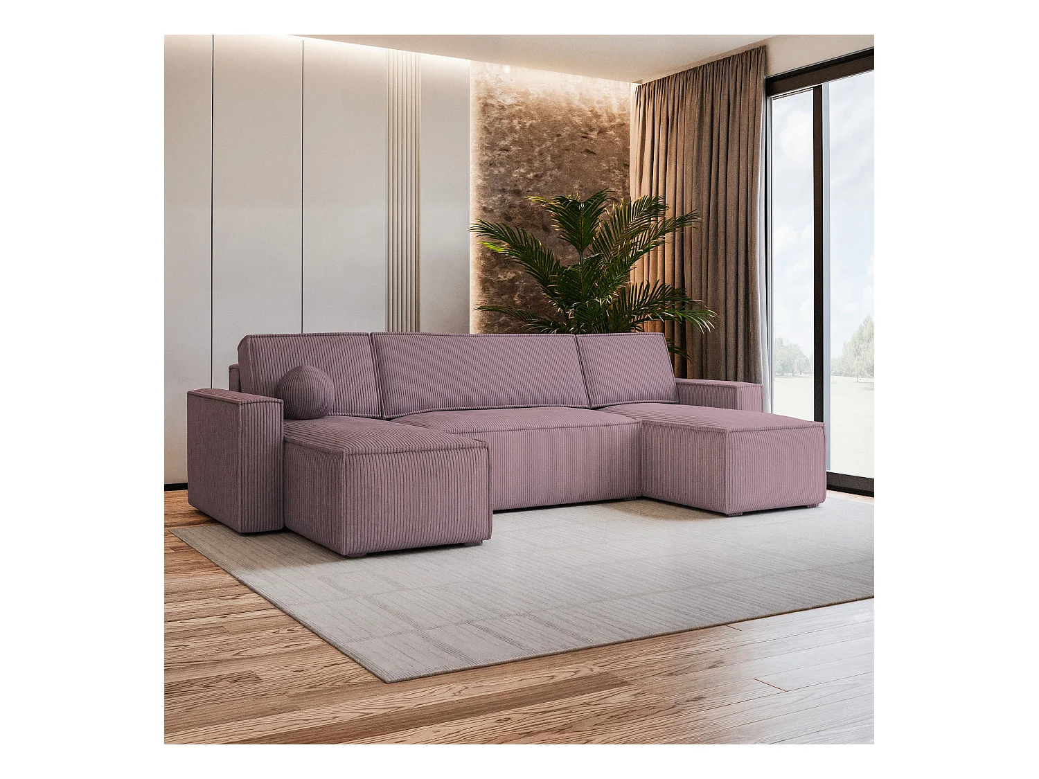 Canapé d'angle PESANO Parme en velours côtelé avec fonction de couchage