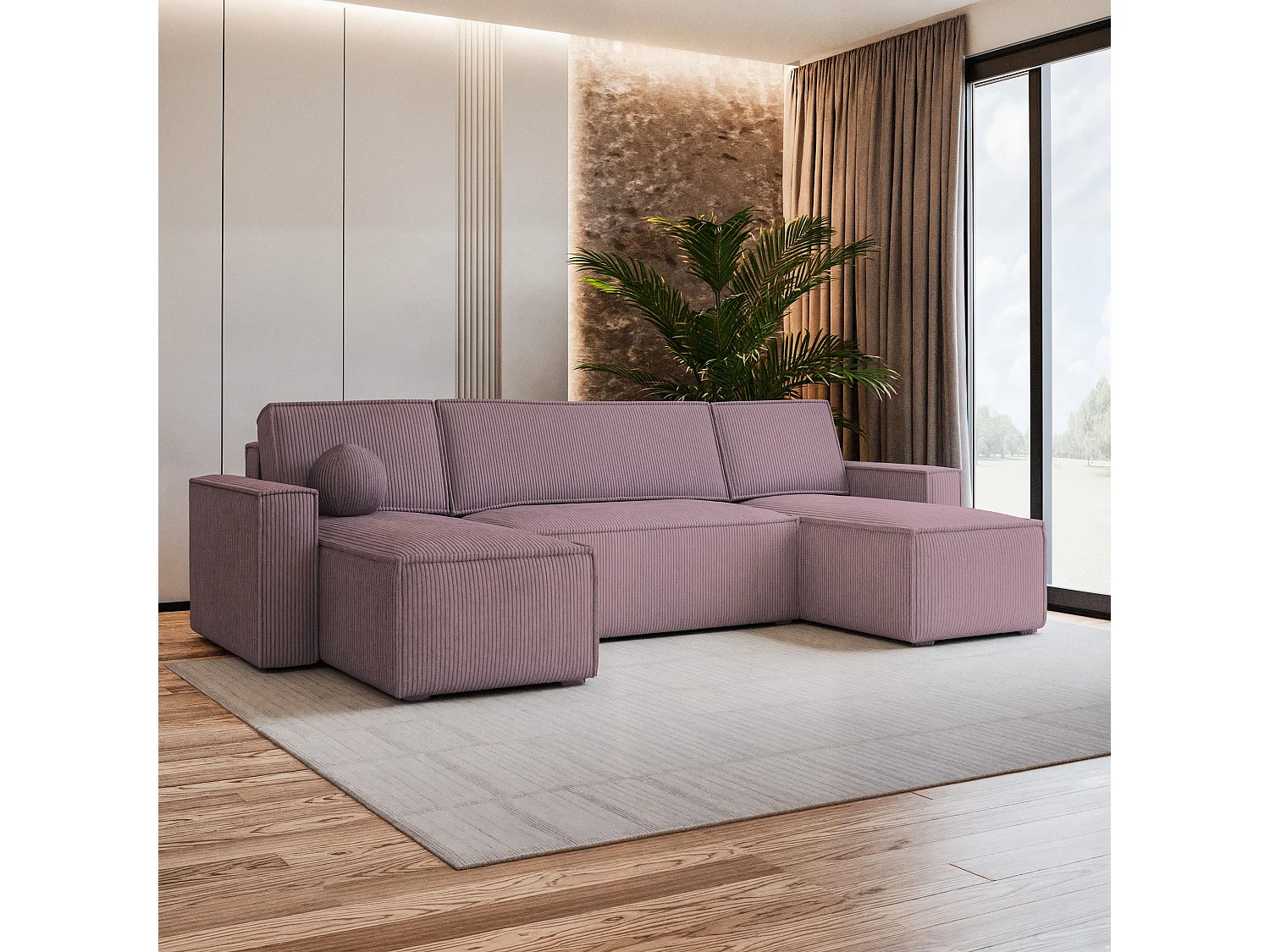 Canapé d'angle PESANO Parme en velours côtelé avec fonction de couchage