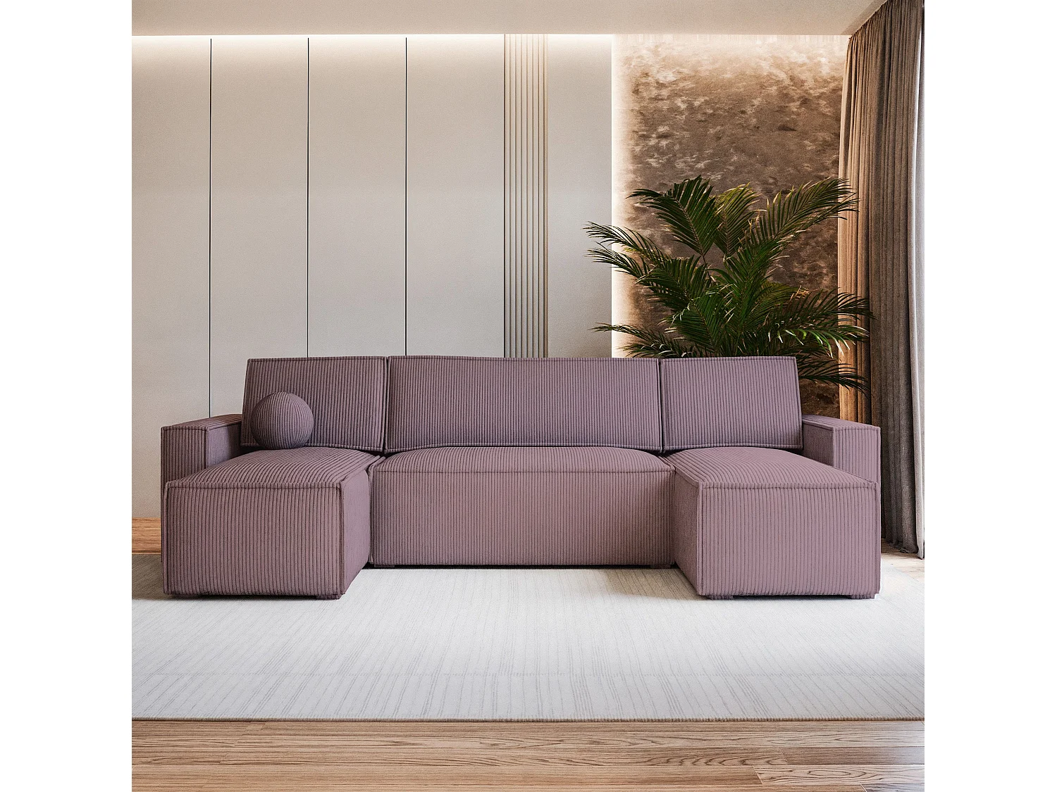 Canapé d'angle PESANO Parme en velours côtelé avec fonction de couchage