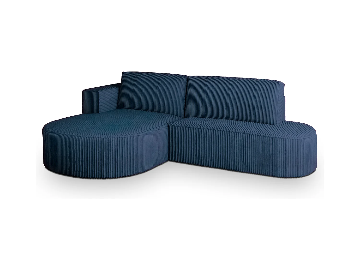 Canapé d'angle CORTIO Bleu en velours côtelé avec fonction de couchage