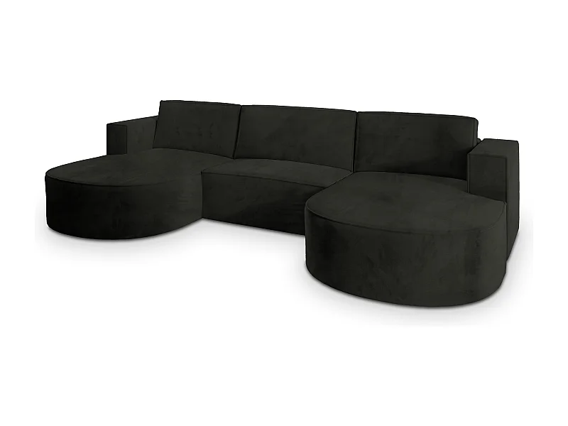 Canapé d'angle VEZZO Noir en velours avec fonction de couchage