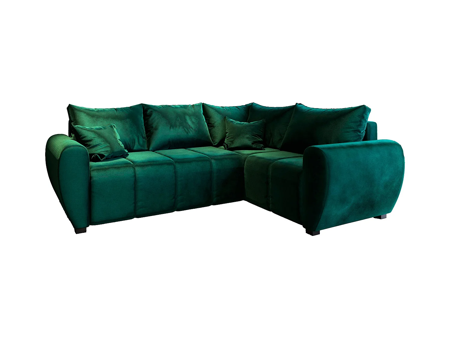 Canapé d'angle MADISON Vert Sapin en peluche avec fonction de couchage