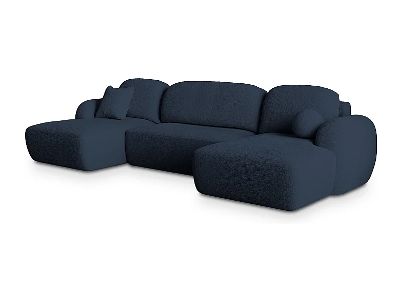 Canapé d'angle SAVONA Bleu en bouclé avec fonction de couchage