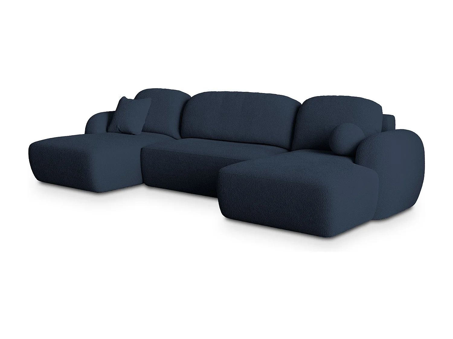 Canapé d'angle SAVONA Bleu en bouclé avec fonction de couchage