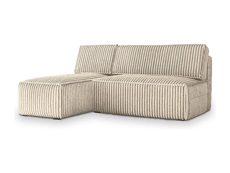Canapé d'angle BRISO Crème en velours côtelé avec fonction de couchage
